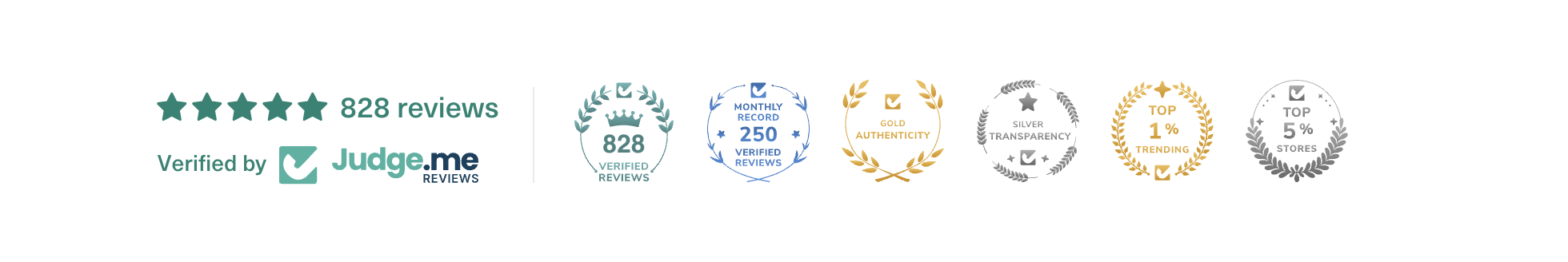 Judge.me Verified Reviews - 828 reviews, Monthly Record 250+ Verified Reviews, Gold Authenticity, Silver Transparency, Top 1% Trending, Top 5% Stores